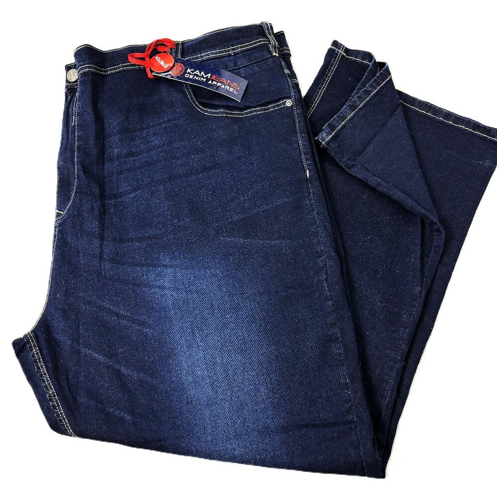 KAM Big & Tall Dark Blue Regular Comfort Fit Stretch Jeans Size 56" x 32" NWT